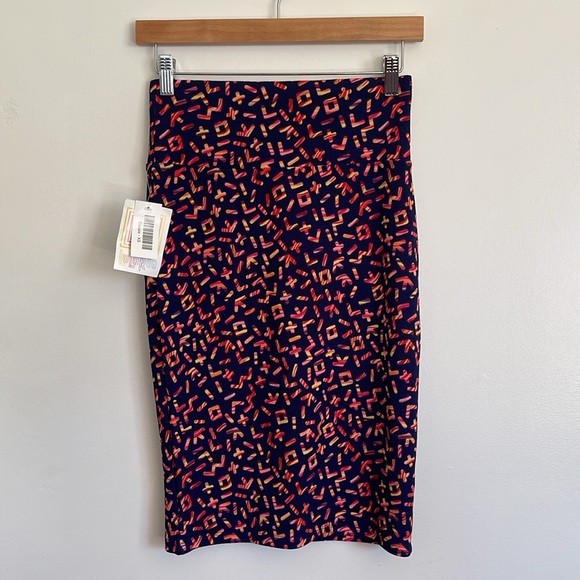 LuLaRoe Cassie Blue Multicolored Geometric Print High Waist Casual Pencil Skirt - Picture 3 of 10